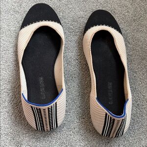 Rothy's Black and Cream Flats with Blue Accent